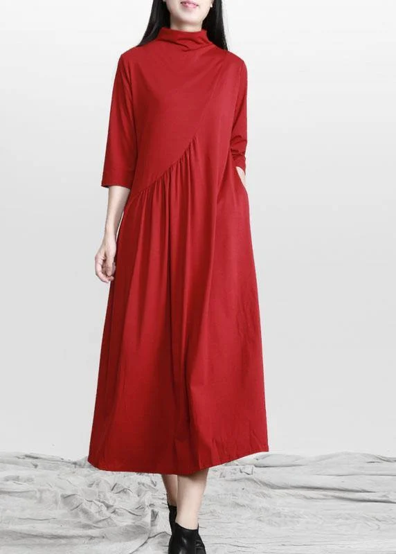 Beautiful Red Stand Cinched asymmetrical design Maxi Dresses Fall Trendy Floral Print Maxi Dress Beautiful Red Stand Cinched asymmetrical design Maxi Dresses Fall Trendy Floral Print Maxi Dress