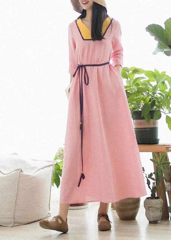 Beautiful V Neck Patchwork Spring Clothes Fabrics Pink Maxi Dress Elegant Sleeveless Maxi Dress Beautiful V Neck Patchwork Spring Clothes Fabrics Pink Maxi Dress Elegant Sleeveless Maxi Dress