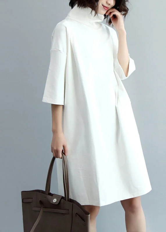 Beautiful White Turtle Neck Cotton Maxi Dresses Half Sleeve Comfortable Maxi Dress with Belt Beautiful White Turtle Neck Cotton Maxi Dresses Half Sleeve Comfortable Maxi Dress with Belt