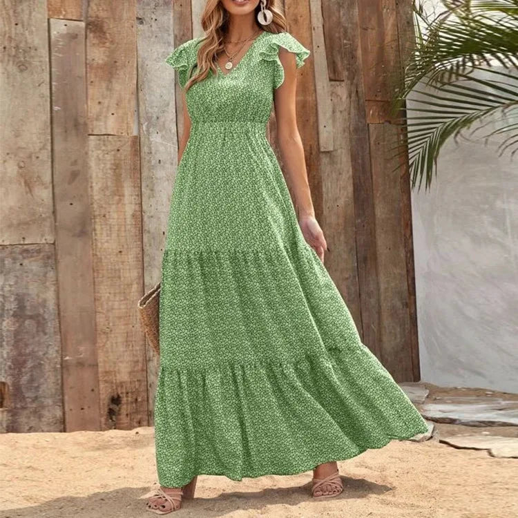 2024 V Neck Bohemian Patchwork Ruffles Maxi Dress Boho Dress Trendy Fit-and-Flare Maxi Dress 2024 V Neck Bohemian Patchwork Ruffles Maxi Dress Boho Dress Trendy Fit-and-Flare Maxi Dress