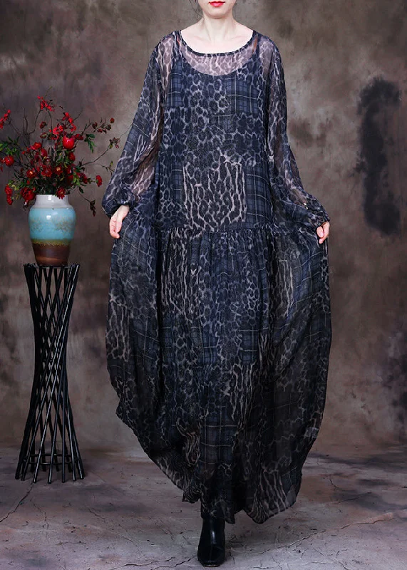 Black Coffee O-Neck Print Maxi Dress And Suspenders Two Pieces Set Fall Stylish Maxi Dress with Frills Black Coffee O-Neck Print Maxi Dress And Suspenders Two Pieces Set Fall Stylish Maxi Dress with Frills