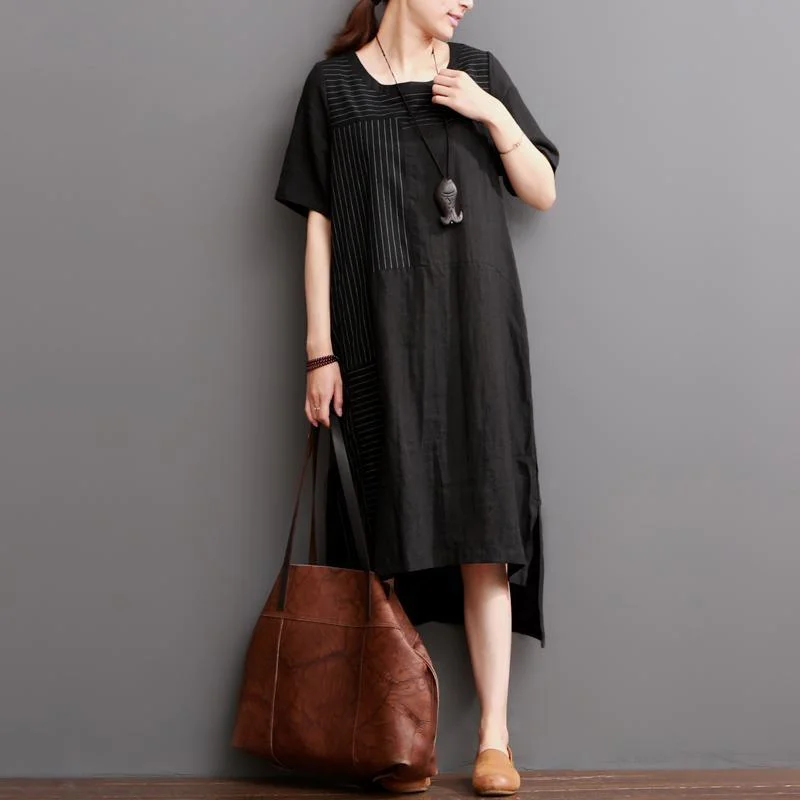 Black linen dress short sleeve summer maxi dress plus size Cozy Open-Back Maxi Dress Black linen dress short sleeve summer maxi dress plus size Cozy Open-Back Maxi Dress