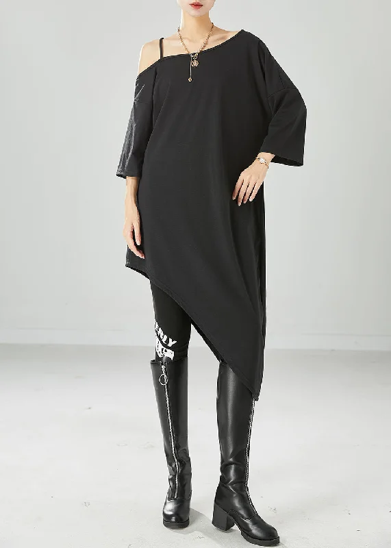 Black Off The Shoulder Cotton Maxi Dresses Asymmetrical Summer Stylish Button-Up Maxi Dress Black Off The Shoulder Cotton Maxi Dresses Asymmetrical Summer Stylish Button-Up Maxi Dress
