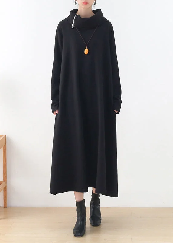 Black Turtleneck Pockets Cotton Maxi Dress Long Sleeve Cozy Ruffle Sleeve Maxi Dress Black Turtleneck Pockets Cotton Maxi Dress Long Sleeve Cozy Ruffle Sleeve Maxi Dress