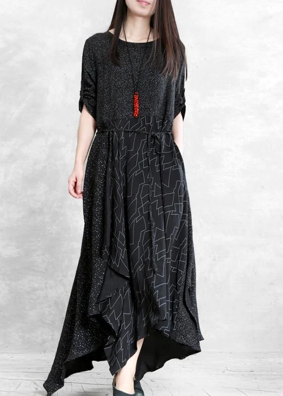 Bohemian black print clothes For Women o neck patchwork Maxi Dresses Cozy Ribbed Maxi Dress Bohemian black print clothes For Women o neck patchwork Maxi Dresses Cozy Ribbed Maxi Dress