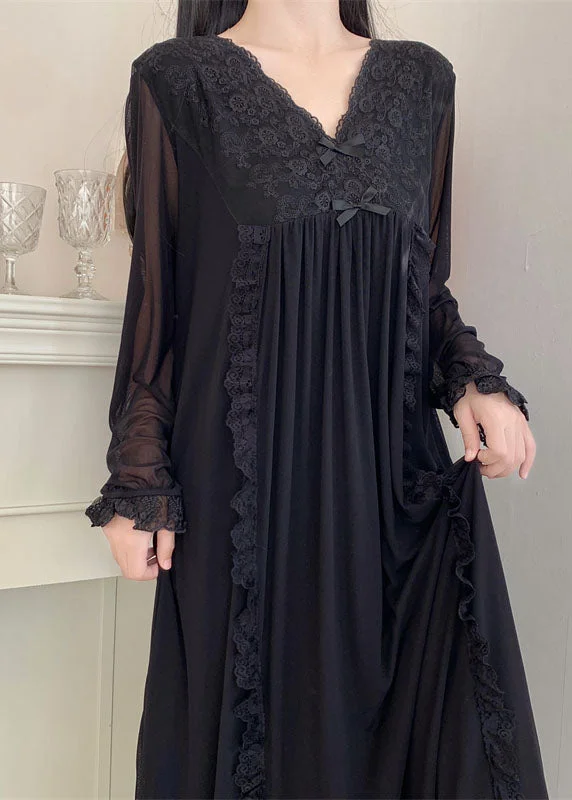 Bohemian Black Wrinkled Ruffled Lace Patchwork Tulle Vacation Maxi Dresses Long Sleeve Elegant Maxi Dress with Pockets Bohemian Black Wrinkled Ruffled Lace Patchwork Tulle Vacation Maxi Dresses Long Sleeve Elegant Maxi Dress with Pockets