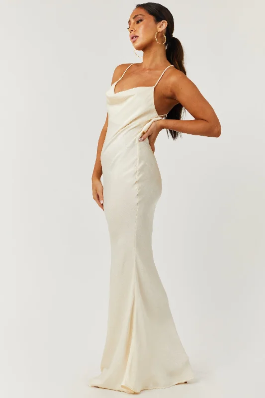 Cream Textured Cowl Neckline Maxi Dress Chic Summer Floral Maxi Dress