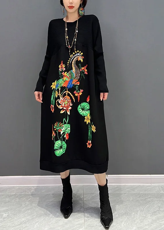 Elegant Black O-Neck Embroideried Knit Maxi Dress Fall Comfortable Ruffle Maxi Dress Elegant Black O-Neck Embroideried Knit Maxi Dress Fall Comfortable Ruffle Maxi Dress