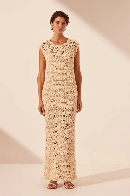 EMILIO ROUND NECK MAXI DRESS - OAT Comfortable Cotton Maxi Dress