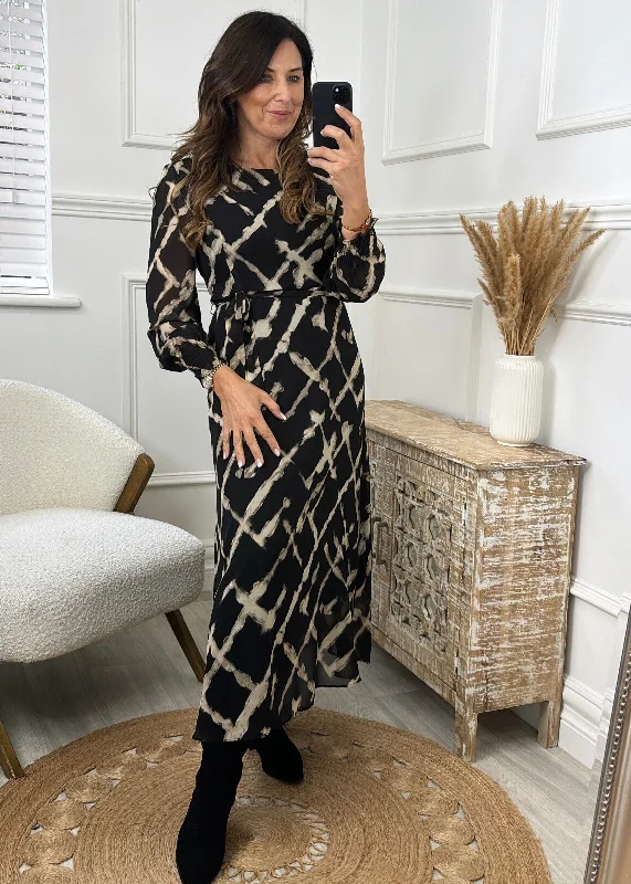 Lilit Black Tie Waist Maxi Dress Elegant Silk Maxi Dress