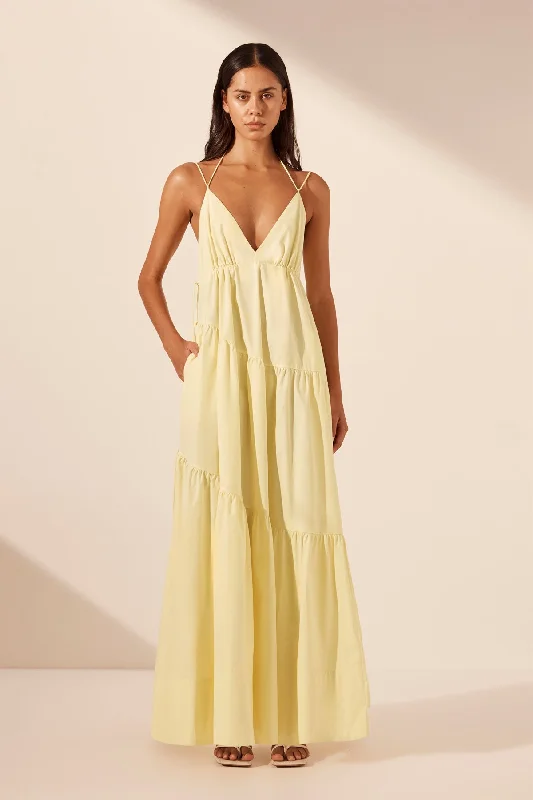 MAIORI TIERED MAXI DRESS - LEMON Fashionable Sleeveless Maxi Dress