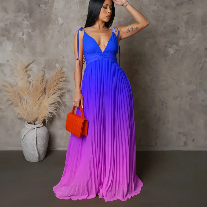 NiDELL D403 Amazon EBay Cross-Border Summer Sling Backless Sexy Lace-up Gradient Color Maxi Dress Foreign Trade Dress Elegant Maxi Dress with Ruffles NiDELL D403 Amazon EBay Cross-Border Summer Sling Backless Sexy Lace-up Gradient Color Maxi Dress Foreign Trade Dress Elegant Maxi Dress with Ruffles