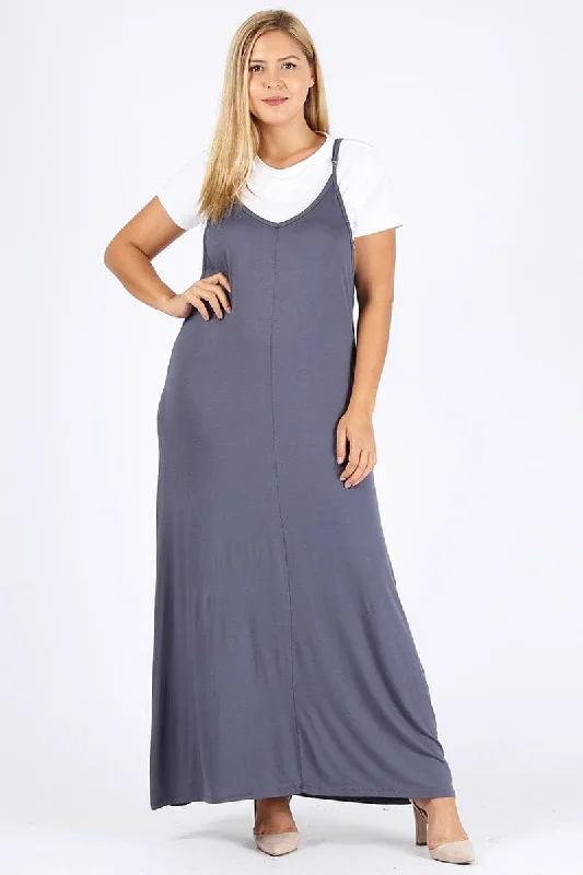 Plus Size Solid hue Tank Maxi Dress Charcoal - Pack of 6 Comfortable Ruffle Hem Maxi Dress Plus Size Solid hue Tank Maxi Dress Charcoal - Pack of 6 Comfortable Ruffle Hem Maxi Dress