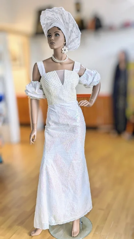 Carlisse White African Sequin Lace Maxi Dress with Petal Bustier Design-DPXALSPD4 Chic Sleeveless Maxi Dress Carlisse White African Sequin Lace Maxi Dress with Petal Bustier Design-DPXALSPD4 Chic Sleeveless Maxi Dress