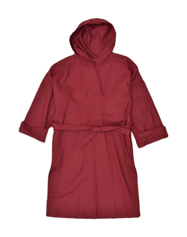VINTAGE Womens Hooded Belted Maxi Dress IT 40 Small Burgundy Wool Comfortable Ruffle Hem Maxi Dress VINTAGE Womens Hooded Belted Maxi Dress IT 40 Small Burgundy Wool Comfortable Ruffle Hem Maxi Dress