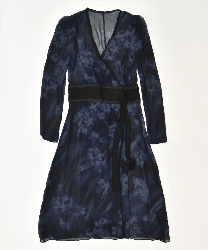 VINTAGE Womens See Through Maxi Dress UK 10 Small Navy Blue Classic Cozy Ruffle Sleeve Maxi Dress VINTAGE Womens See Through Maxi Dress UK 10 Small Navy Blue Classic Cozy Ruffle Sleeve Maxi Dress