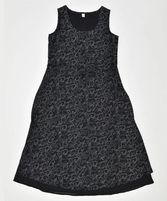 VINTAGE Womens Sleeveless Maxi Dress UK 12 Medium Black Paisley Polyester Comfortable T-Shirt Maxi Dress VINTAGE Womens Sleeveless Maxi Dress UK 12 Medium Black Paisley Polyester Comfortable T-Shirt Maxi Dress