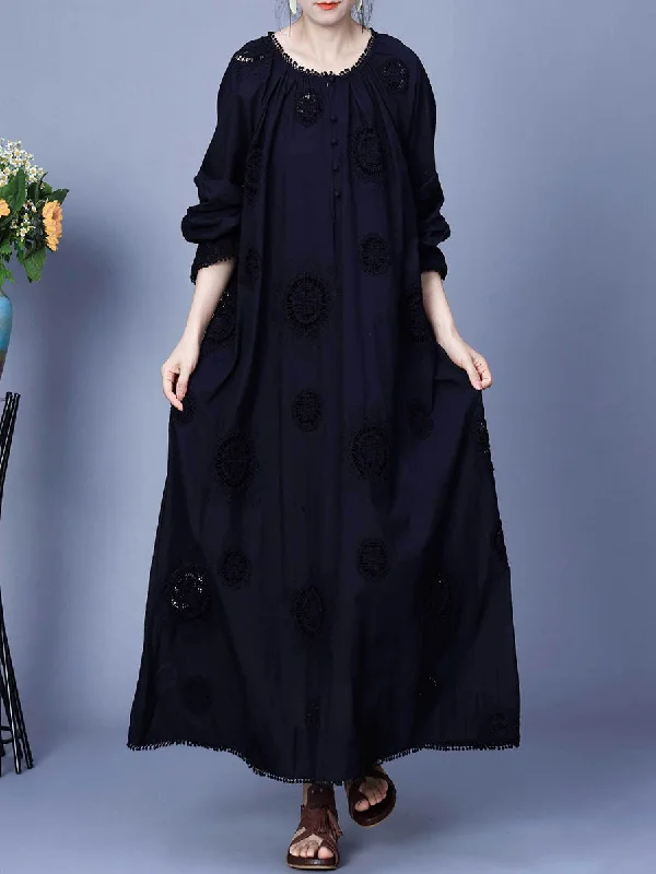 Women Artsy Spring Solid Embroidery Cotton Maxi Dress Elegant Maxi Dress with Drapes Women Artsy Spring Solid Embroidery Cotton Maxi Dress Elegant Maxi Dress with Drapes