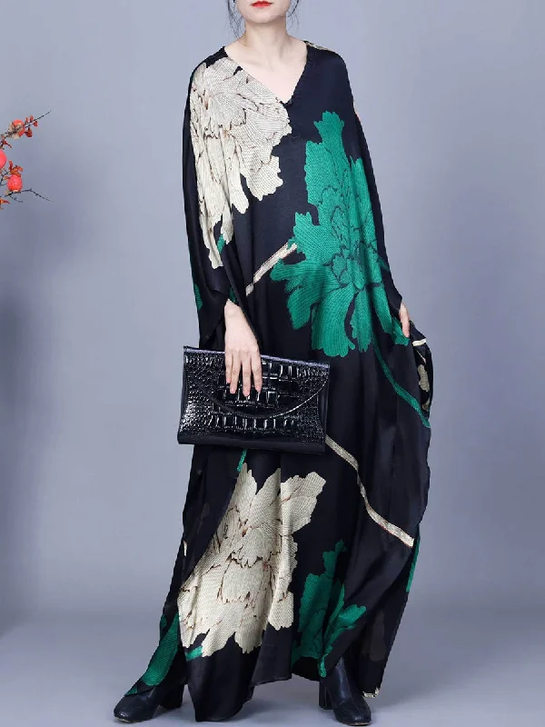 Women Spring Flower Print Irregular V-Neck Maxi Dress Comfortable Bohemian Maxi Dress Women Spring Flower Print Irregular V-Neck Maxi Dress Comfortable Bohemian Maxi Dress