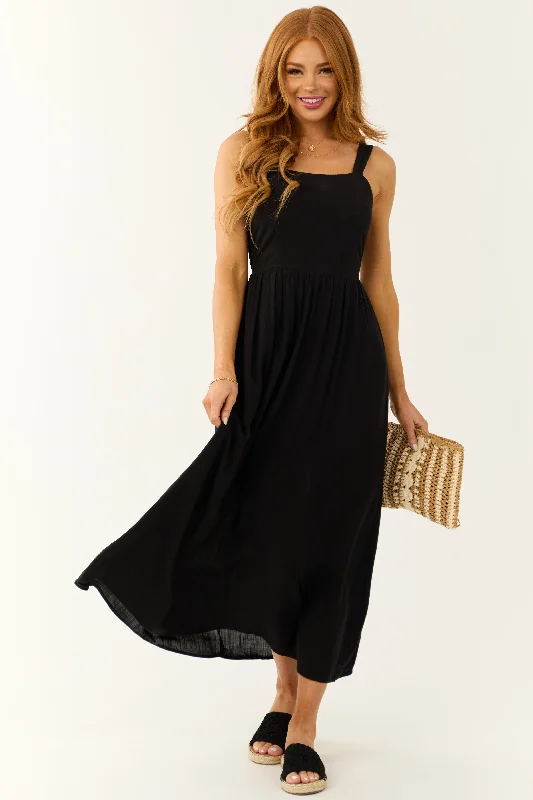 Black Sleeveless Smocked Back Maxi Dress