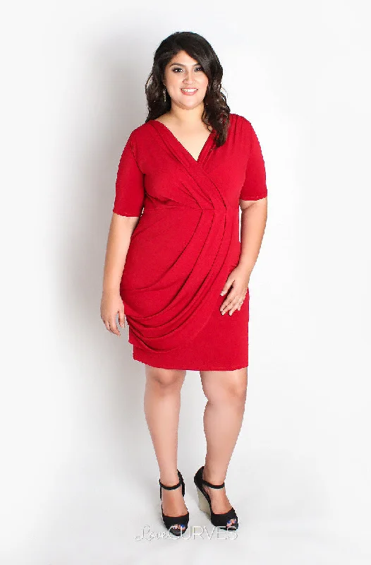 Half Sleeves Draped Wrap Dress - MAD