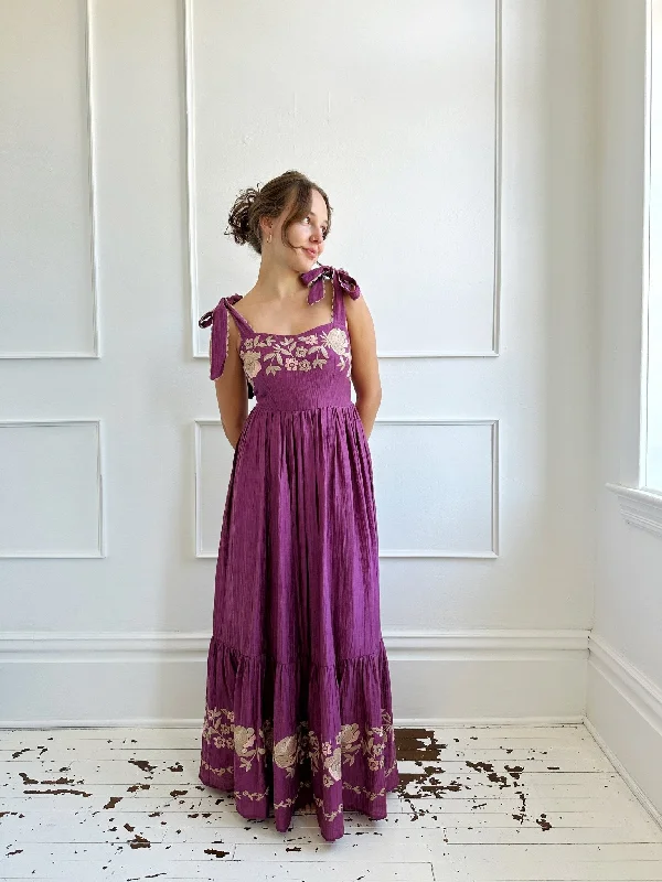 Embroidered Tie Strap Maxi Dress