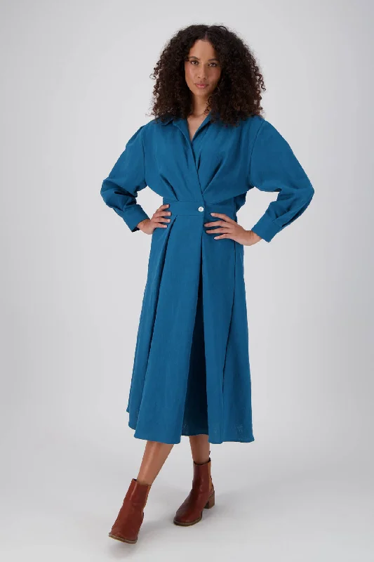 Estate Parisian Midi Wrap Dress Teal in Linen