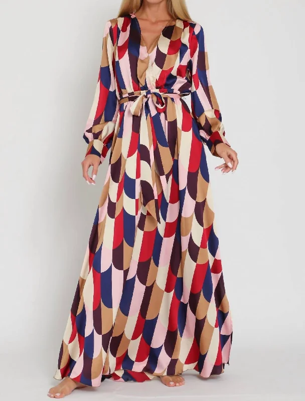 Fabulous & Flattering Long Sleeve Maxi Dress In Multi Color