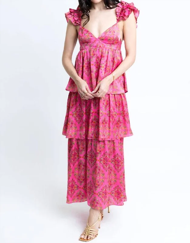 Floral Ruffle Maxi Dress In Pink