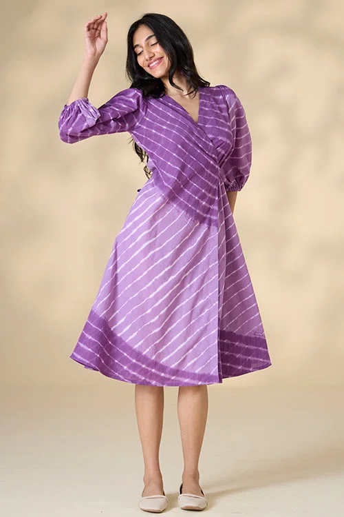 Okhai "Hawaiian Dreams" Tie-and-Dye Pure Cotton Purple Wrap dress