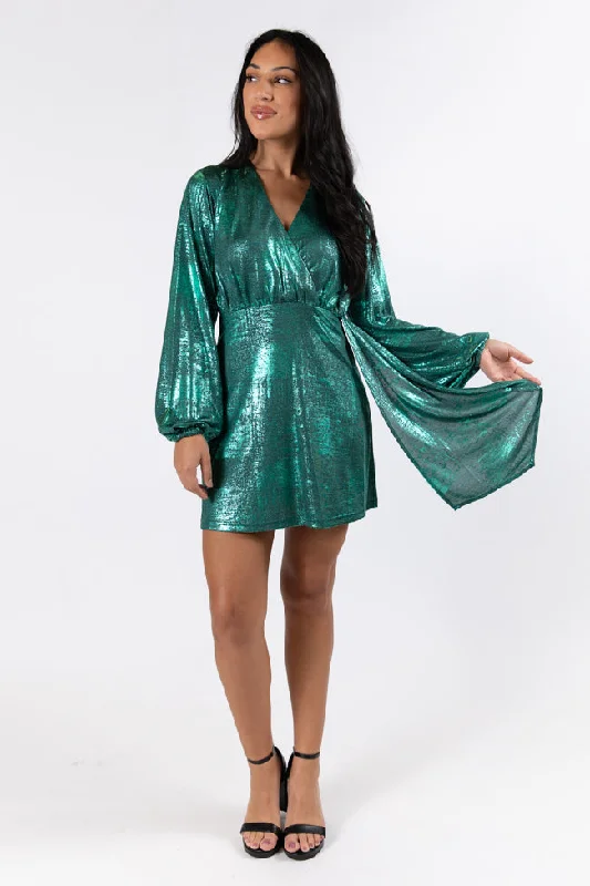 Heart Of Glass Green Surplice Style Wrap Dress