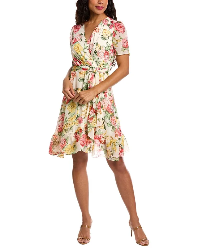 London Times Chiffon Faux Wrap Dress