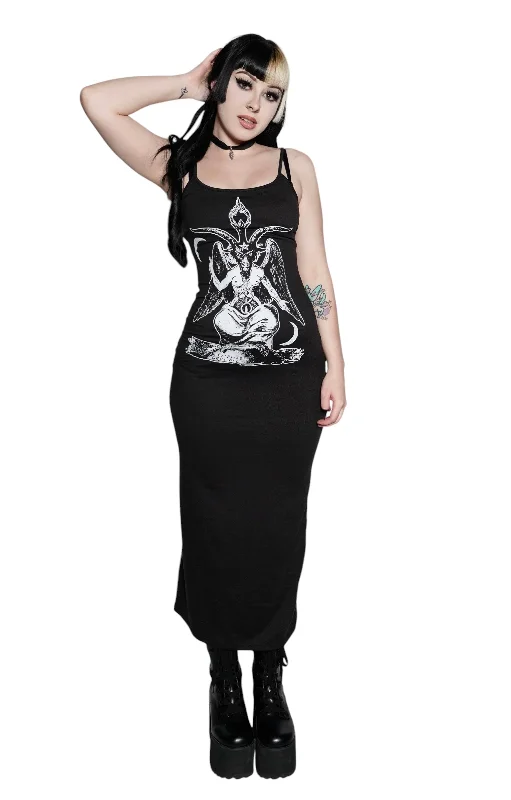 Long Baphomet Black Maxi Dress