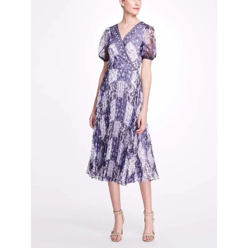 Patchwork Print Chiffon Wrap Dress