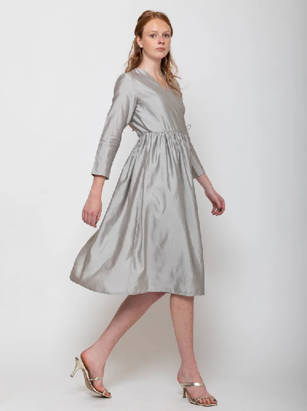 Silk Wrap Dress - Light Gray