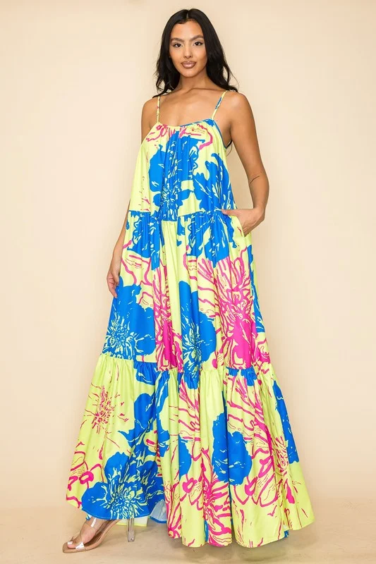 Sleeveless Printed Maxi Dress with Adjustable Straps