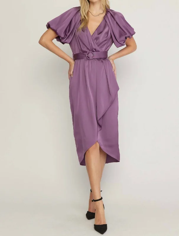 The All Eyes On You Satin Wrap Dress In Purple