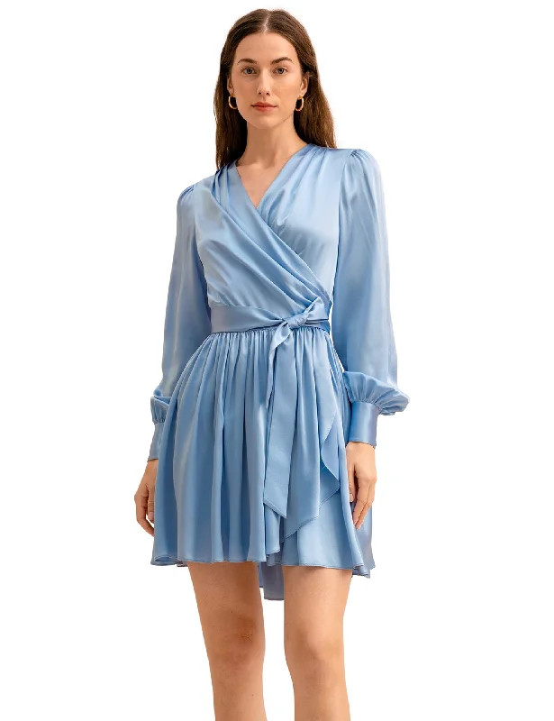 The Linaria V Neck Silk Wrap Dress for Women