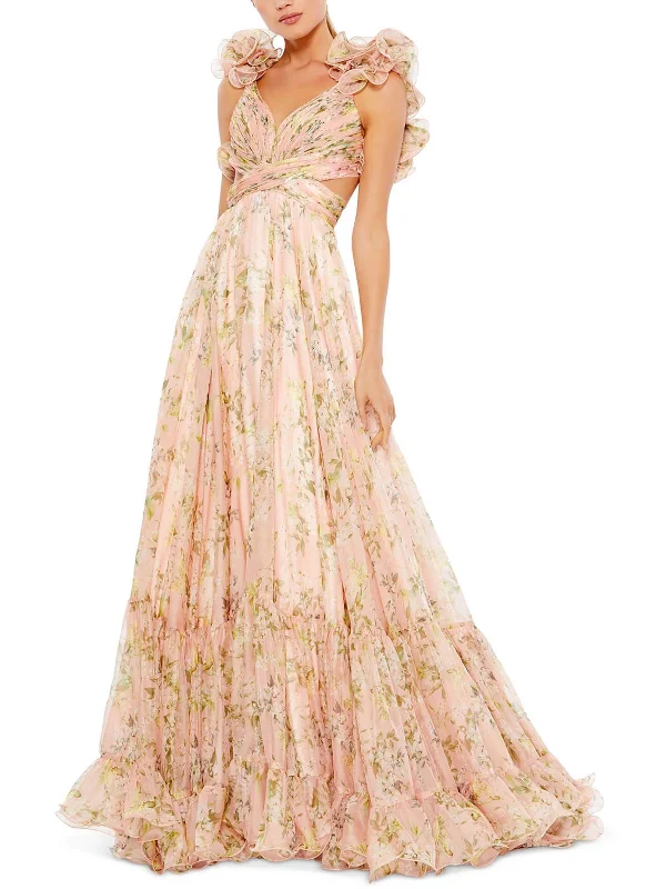 Womens Chiffon Floral Maxi Dress