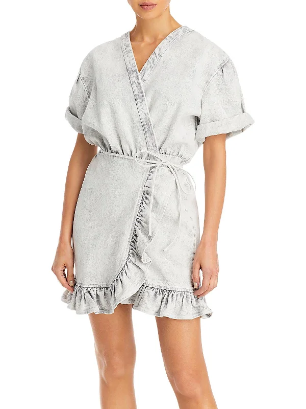 Womens Denim Above Knee Wrap Dress