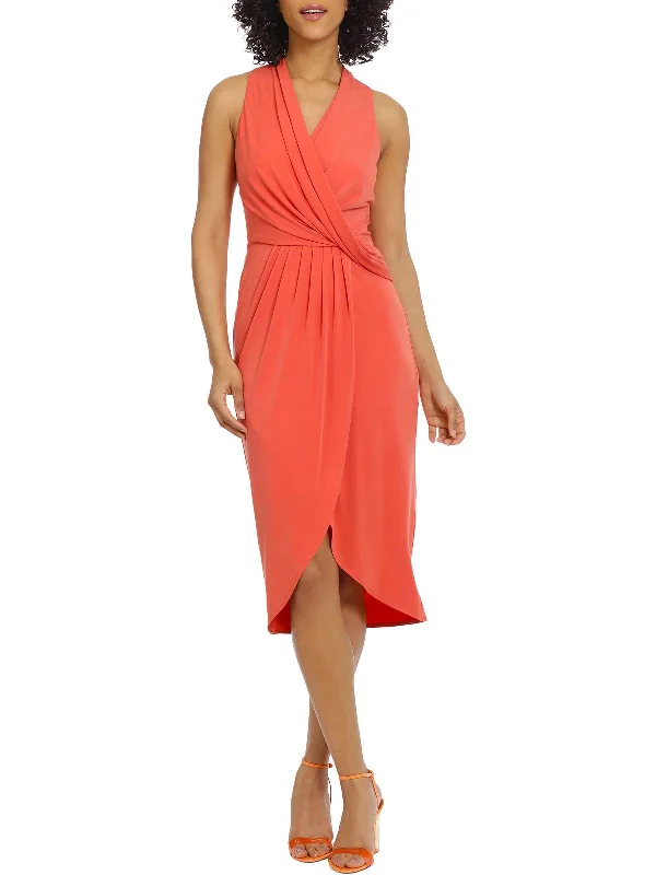 Womens Pleated Long Wrap Dress