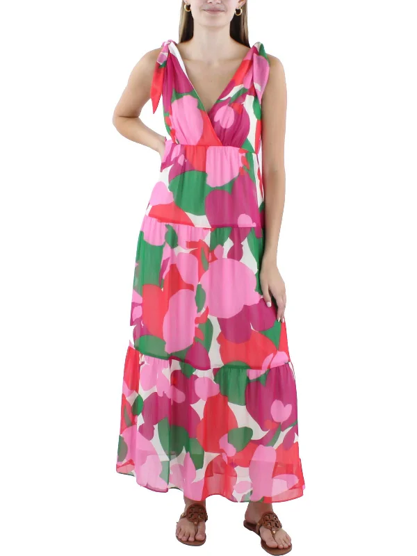 Womens Printed Tea Length Maxi Dress