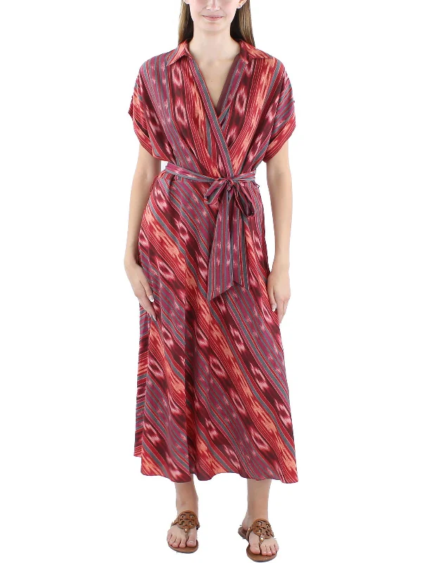 Womens Striped Polyester Maxi Dress