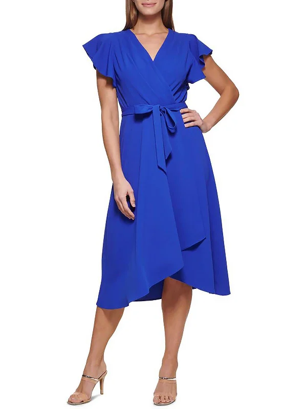 Womens V-Neck Mid-Calf Wrap Dress