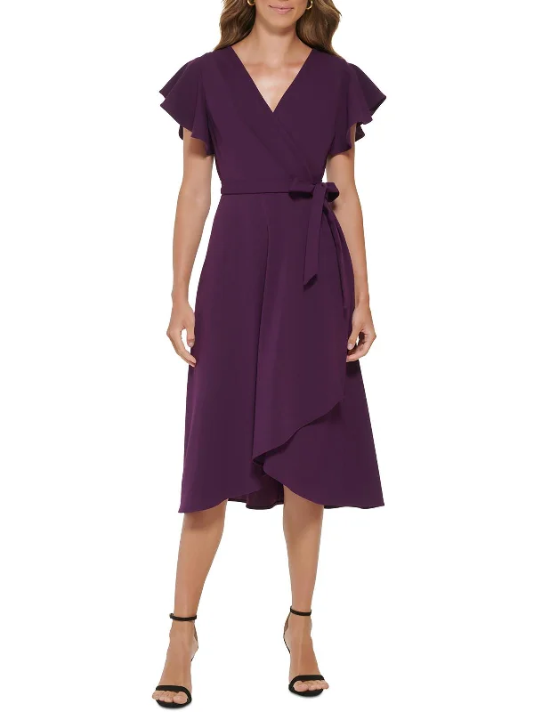 Womens V-Neck Midi Wrap Dress