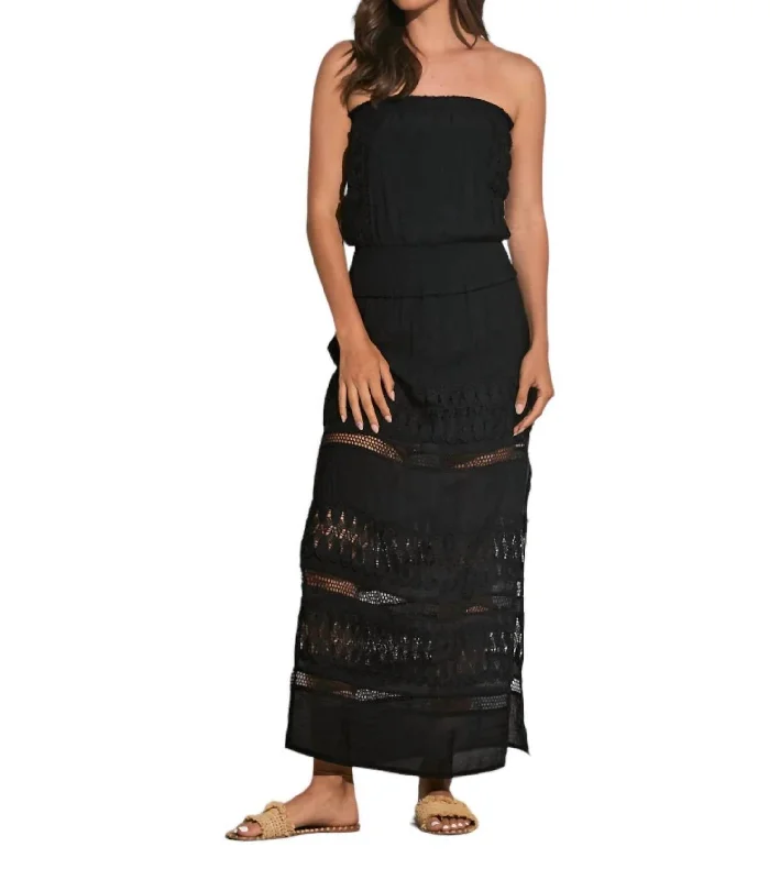 Wymara Crochet Strapless Maxi Dress In Black