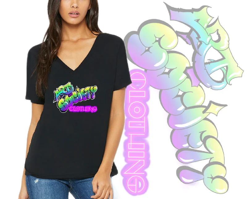 Art Society CALDERON GRAFFITI WOMENS V-NECK TEE BLACK Fitted T-Shirt Seamless Stretchy Art Society CALDERON GRAFFITI WOMENS V-NECK TEE BLACK Fitted T-Shirt Seamless Stretchy