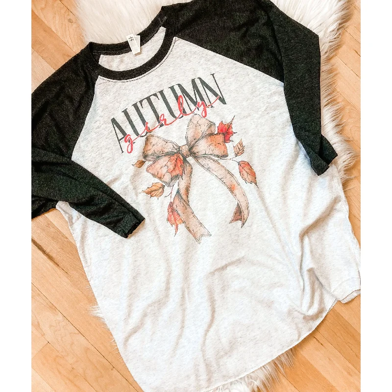 Autumn Girly Bella Canvas 3/4 Sleeve Baseball Tee Rayon Velvet Corduroy