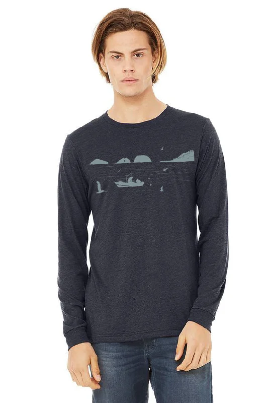 Bay Bounty T-Shirt - Long Sleeve Unisex Heather Navy