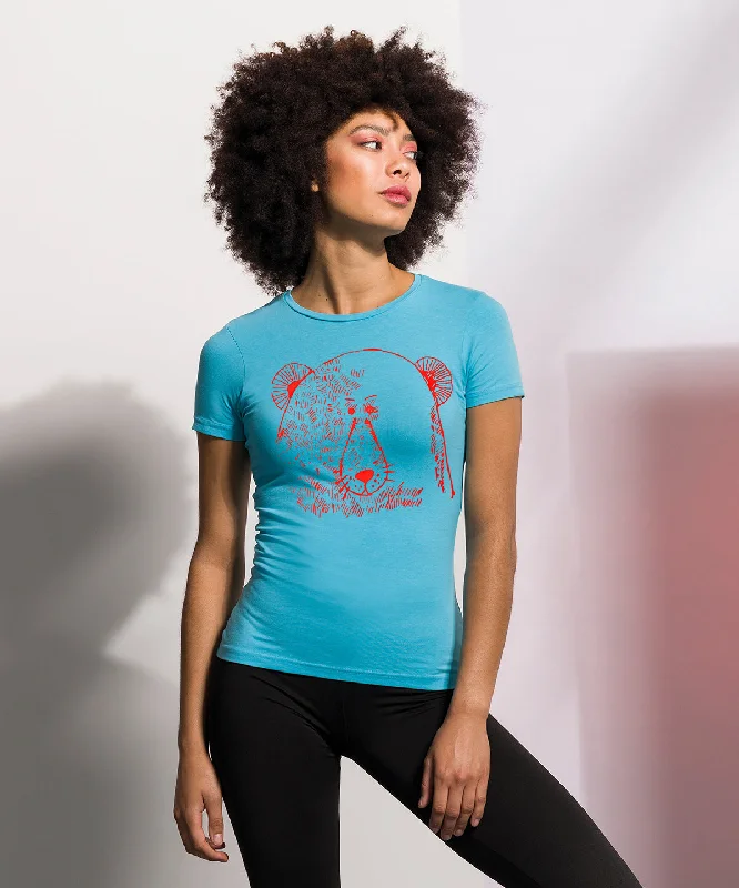 Bear face women t-shirt Front Pockets Side Pockets Patch Pockets